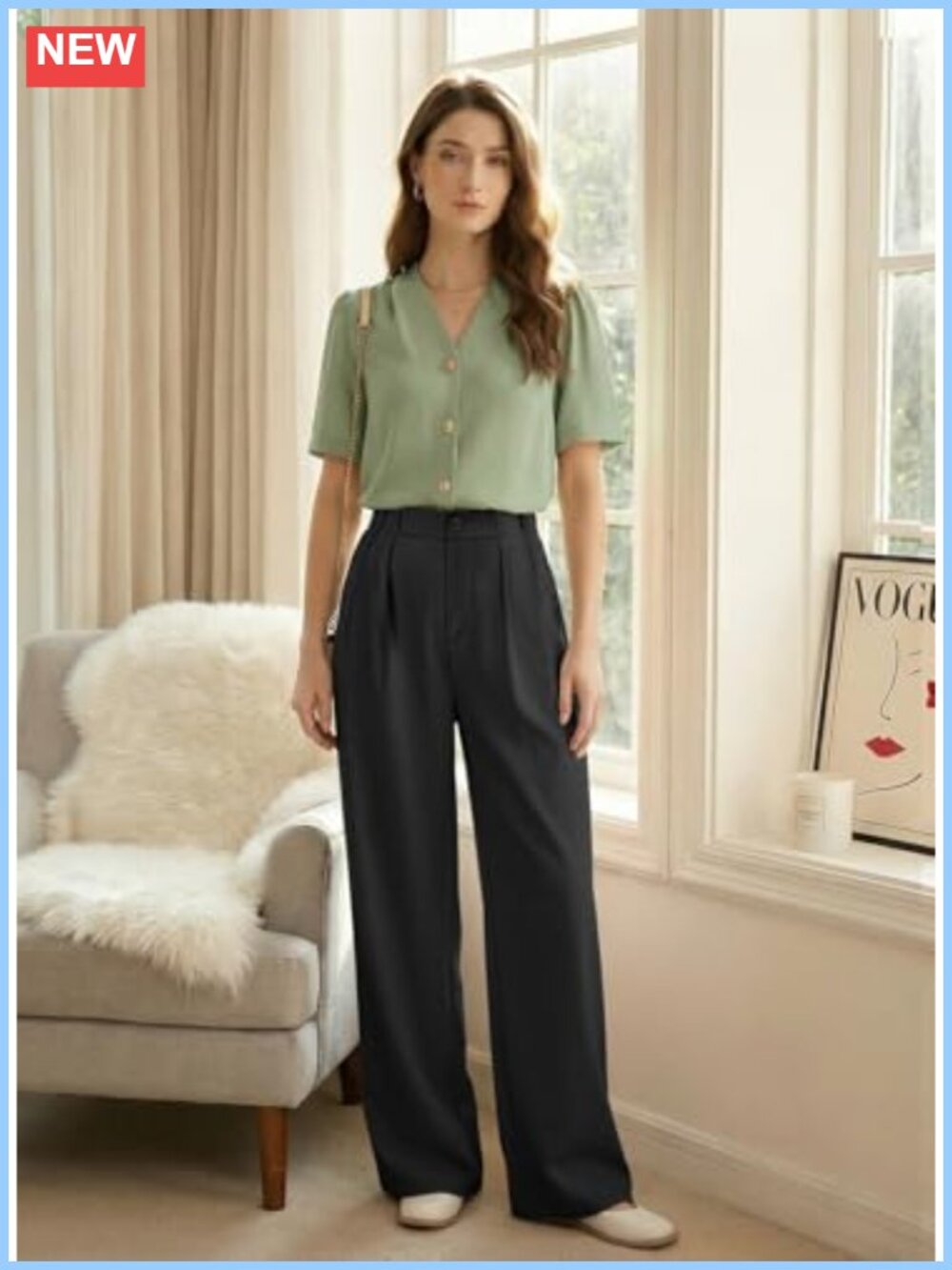Wide Leg Dress Pants High Waisted Pleated Front Business Casual Palazzo - Picture 5 of 6
